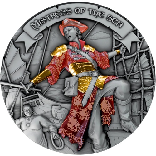 5 Dollars 2024 Niue BU farbená High Relief Antiqued 2 Oz Ag, Mistress of the Sea