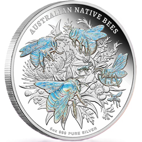 10 Dollars 2026 Niue PROOF Holo 5 Oz Ag, Australian Native Bees