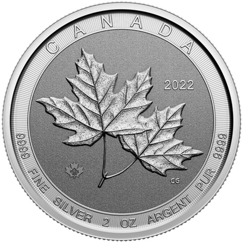 10 Dollars 2022 Kanada BU 2 Oz Ag, Twin Maple Leafs