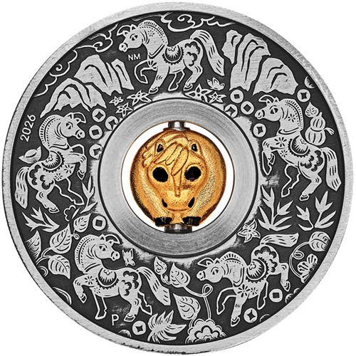 Dollar 2026 Tuvalu BU Antiqued 1 Oz Ag, Lunar III - Year of the Horse