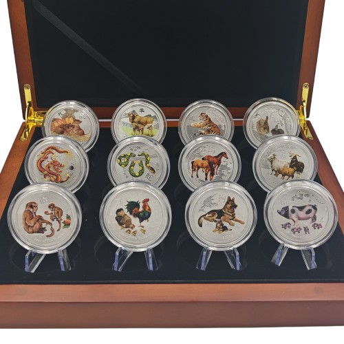 Sada 12 x 50 cents 2008-2019 Austrália BU farbené, 12 x 1/2 Oz Ag, LUNAR II. 