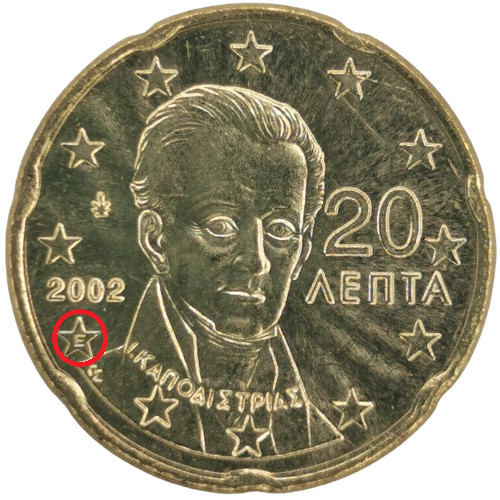 20 cent 2002 Grécko ob.UNC značka mincovne (E)