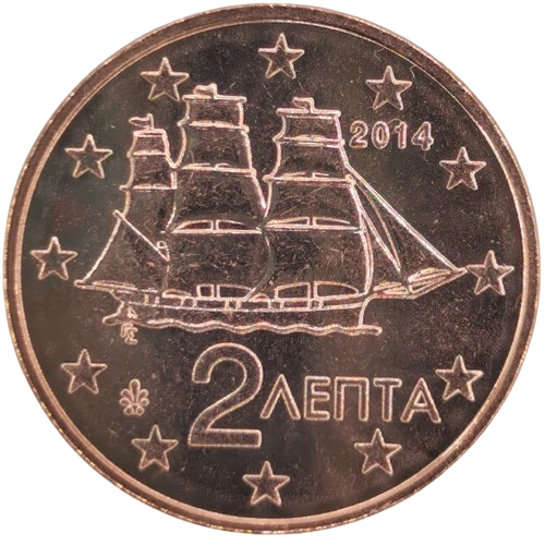 2 cent 2014 Grécko ob.UNC