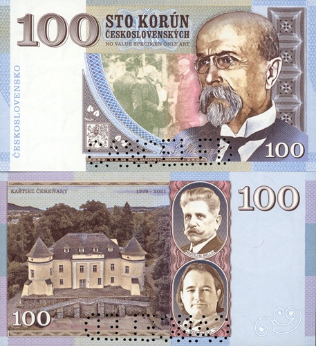 100 Korún 2026 Československo UNC T. G. Masaryk perforácia CANCELED