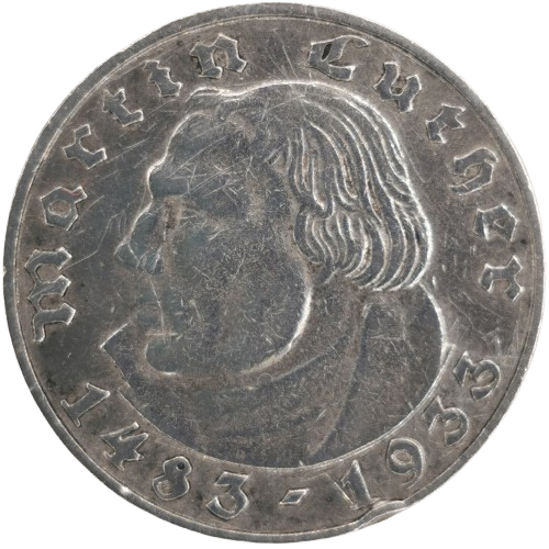 2 Reichsmark 1933 A Nemecko - Tretia ríša, Martin Luther (ťuknutá hrana)