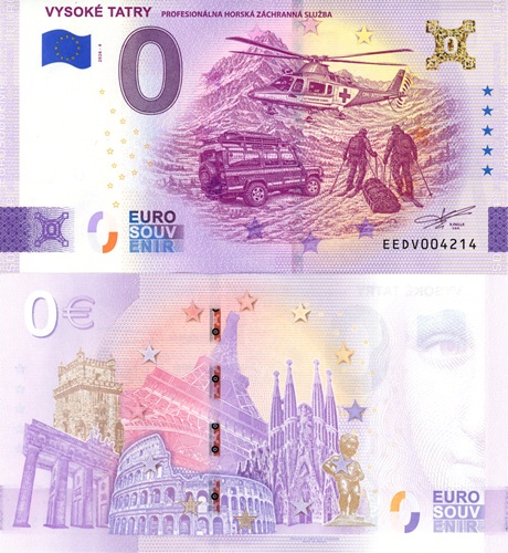 0 euro suvenír 2026/4 Slovensko UNC, Vysoké Tatry - Horská služba (zlatý hologram)