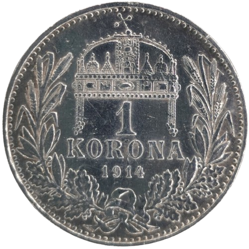 1 Korona 1914 KB Rakúsko Uhorsko, František Jozef I. (vzadu fľak)
