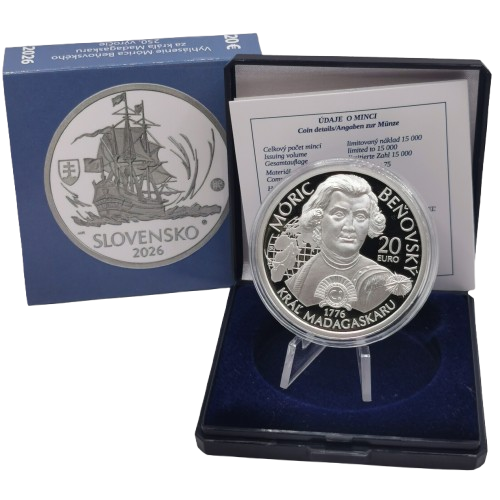20 euro 2026 Slovensko PROOF, Móric Beňovský kráľ Madagaskaru