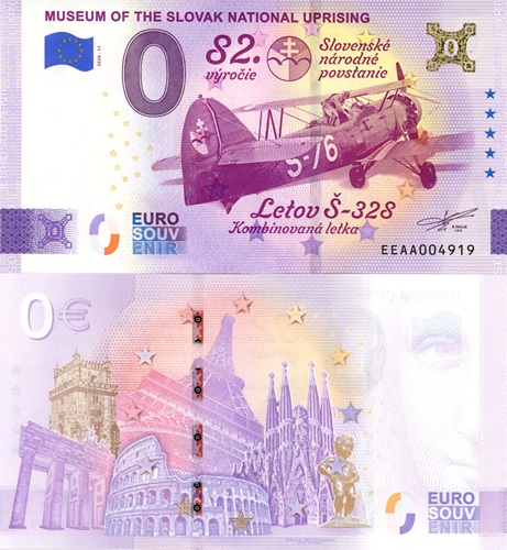 0 euro suvenír 2026/11 Slovensko UNC, 82. výročie SNP - Letov Š-328 (zlatý hologram)