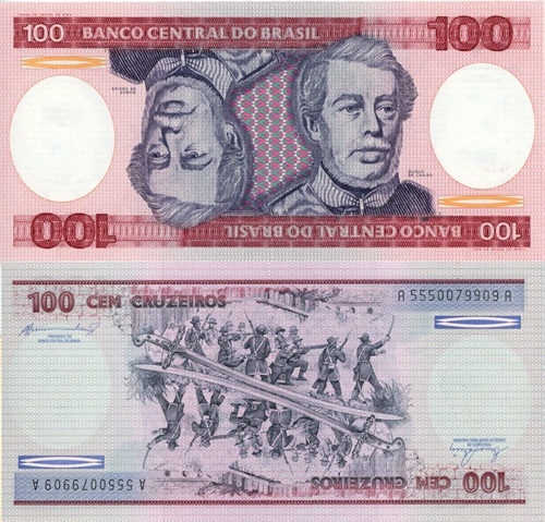 100 Cruzeiros 1984 Brazília UNC séria A*A