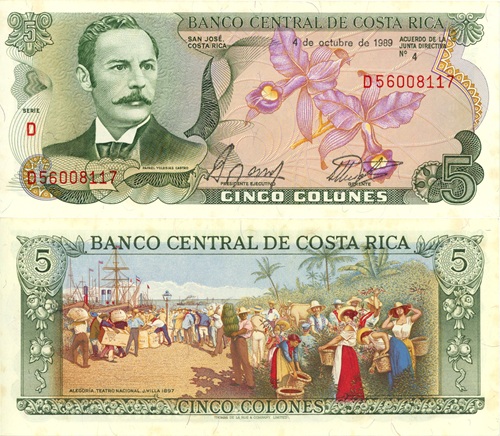 5 Colones 1989 Kostarika UNC séria D