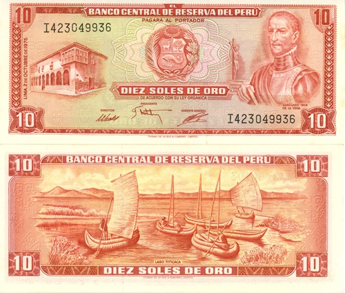 10 Soles de Oro 1975 Peru UNC séria I