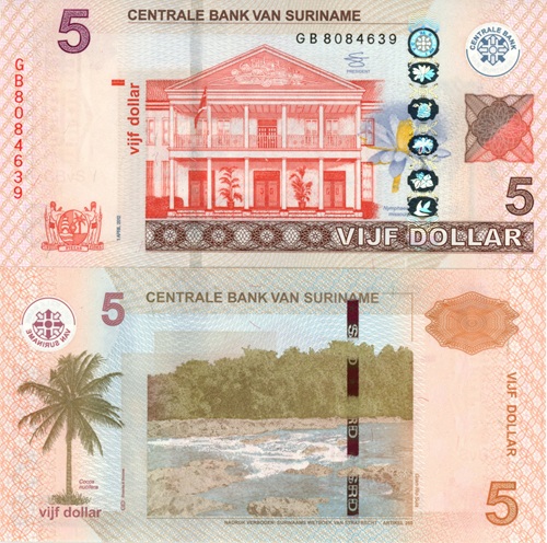 5 Dollars 2012 Surinam UNC séria GB