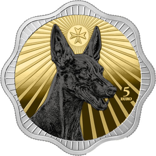 5 euro 2026 Malta BU farbená 1 Oz Ag, Maltese Pharaoh Hound