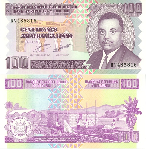 100 Francs 2011 Burundi UNC séria RV