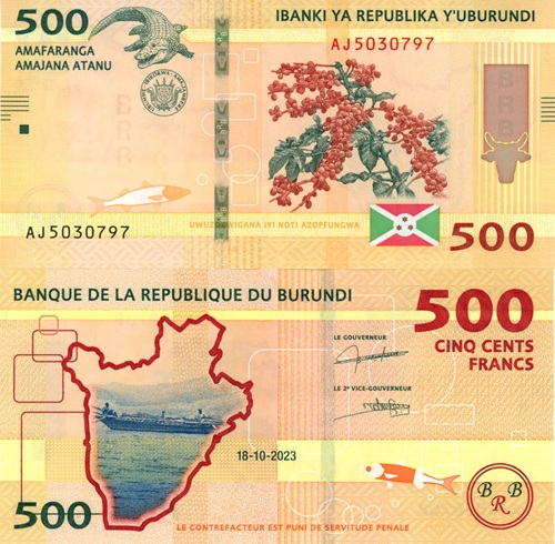 500 Francs 2023 Burundi UNC séria AJ