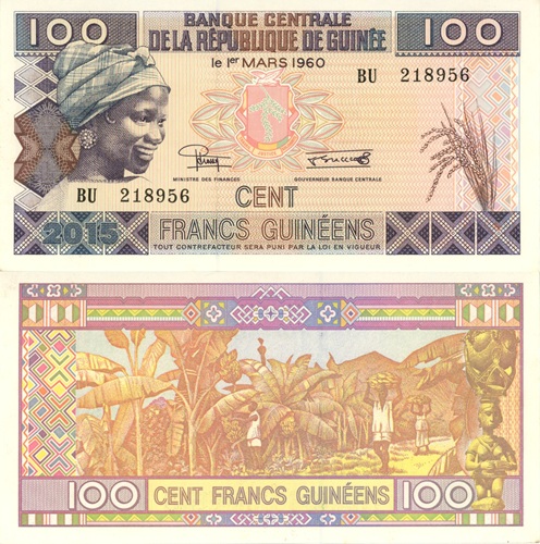 100 Francs 2015 Guinea UNC séria BU