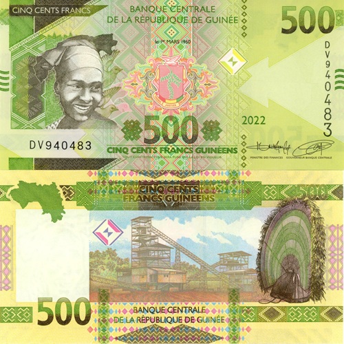 500 Francs 2022 Guinea UNC séria DV