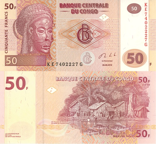 50 Francs 2013 Kongo Dem. Rep. UNC séria KE*G