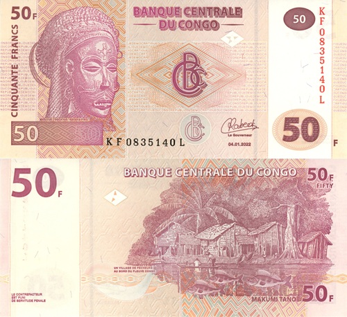50 Francs 2022 Kongo Dem. Rep. UNC séria KF*L