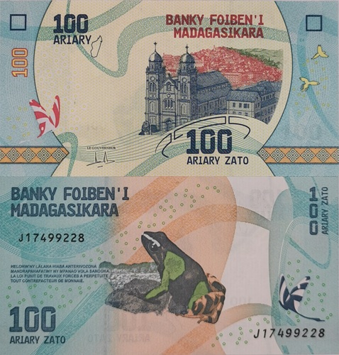 100 Ariary 2022 Madagaskar UNC séria J