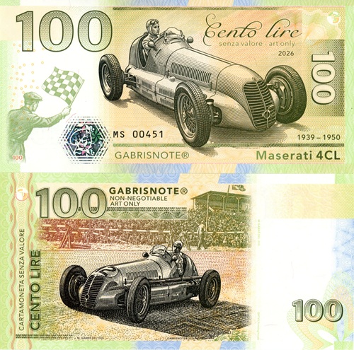 100 Lire 2026 UNC Maserati 4CL séria MS