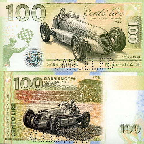 100 Lire 2026 UNC Maserati 4CL perforácia CANCELED