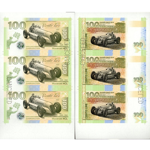 Arch 3 x 100 Lire 2026 UNC Maserati 4CL perforácia CANCELED