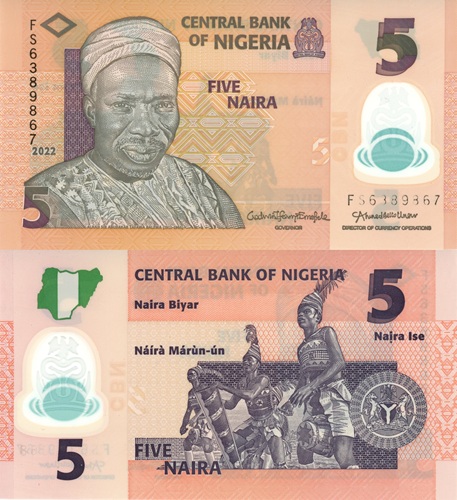 5 Naira 2022 Nigéria UNC séria FS