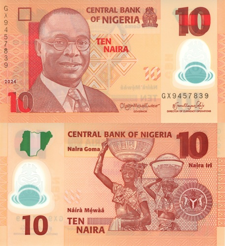 10 Naira 2024 Nigéria UNC séria GX