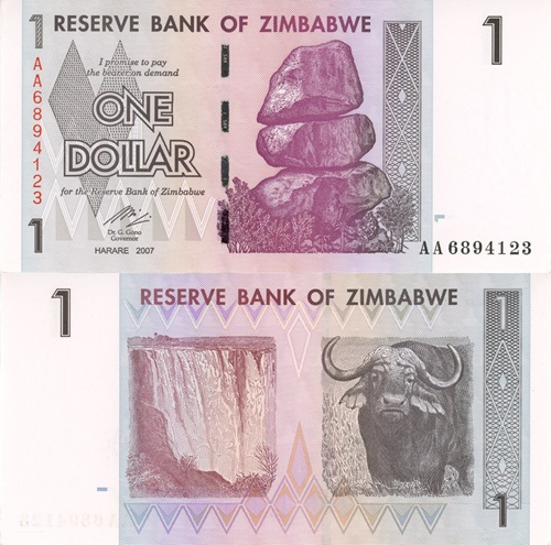 1 Dollar 2007 Zimbabwe UNC séria AA