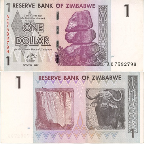 1 Dollar 2007 Zimbabwe AU séria AC