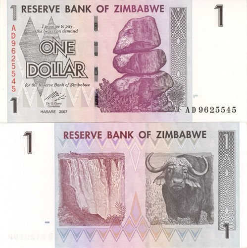 1 Dollar 2007 Zimbabwe UNC séria AD