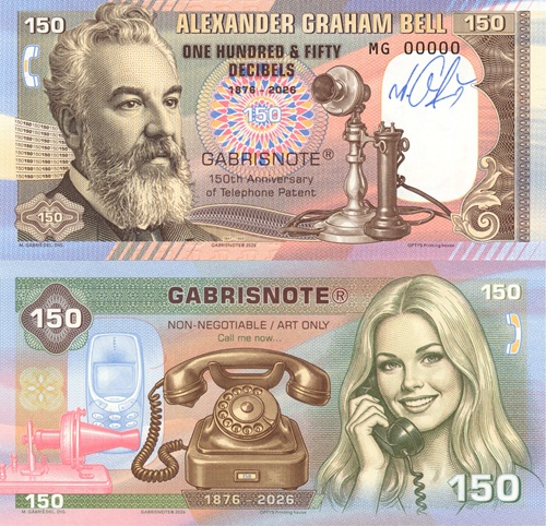 150 dB telefón Alexander Bell 2026 UNC séria MG anulát podpis Mateja Gábriša