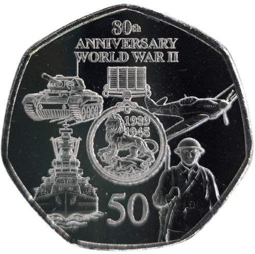 50 Pence 2025 Gibraltar UNC, End of World War II