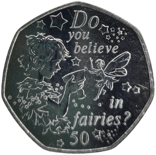 50 Pence 2020 Isle of Man UNC, Peter Pan and Tinker Bell