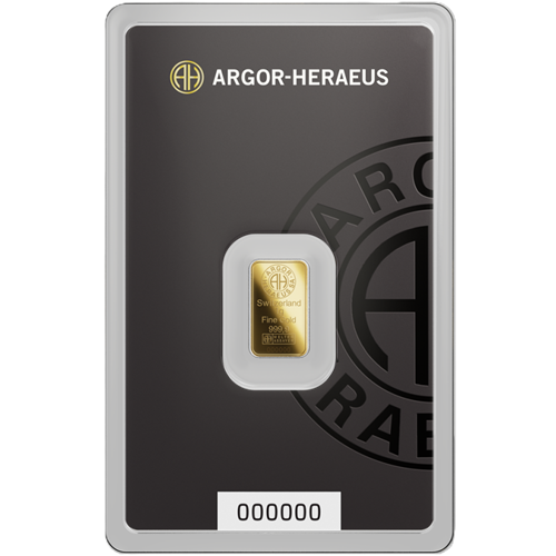 Investičné zlato - zlatá tehlička 1 g 999,9 Au, Argor-Heraeus (Nový dizajn)