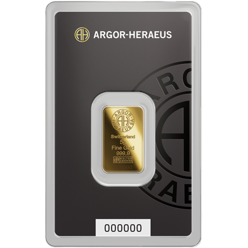 Investičné zlato - zlatá tehlička 5 g 999,9 Au, Argor-Heraeus (Nový dizajn)