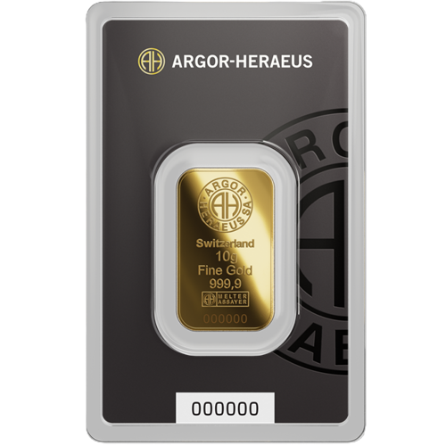 Investičné zlato - zlatá tehlička 10 g 999,9 Au, Argor-Heraeus (Nový dizajn)
