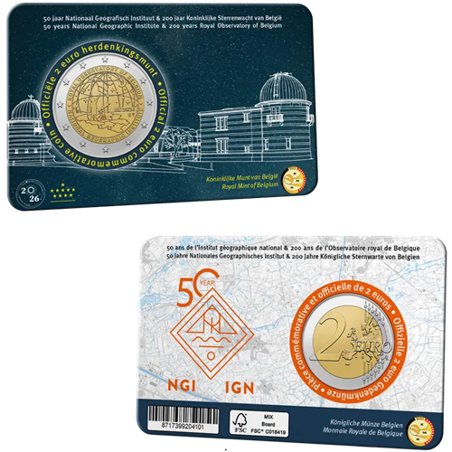 2 euro 2026 Belgicko cc.BU (NL/EN) karta, Geografický inštitút a kráľovské observatórium