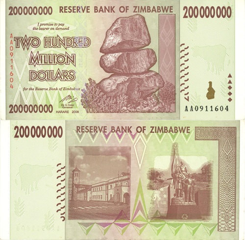 200 000 000 Dollar 2008 Zimbabwe AU séria AA