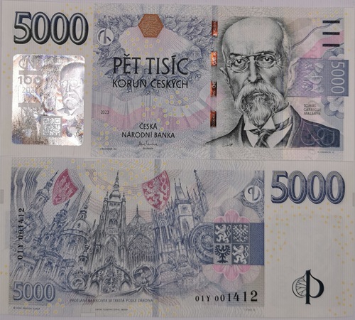5000 Korún 2026 (2023) Česko UNC séria 01Y prítlač Masaryk