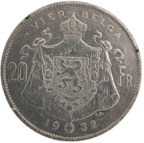 20 Francs 1932 Belgicko, Albert I. (ťuknutá hrana, škrabance)