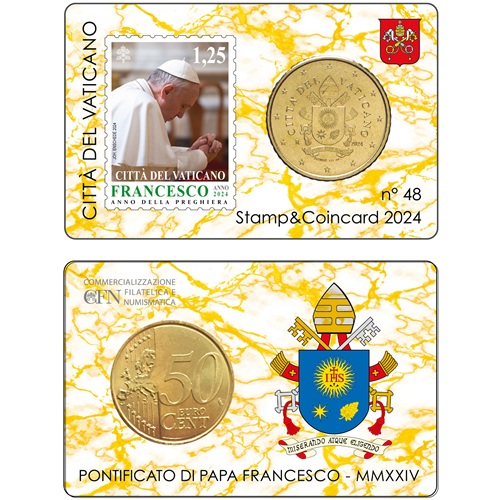 50 Cent + 1,25 € známka 2024 Vatikán BU karta č.48