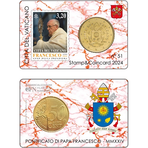 50 Cent + 3,20 € známka 2024 Vatikán BU karta č.51