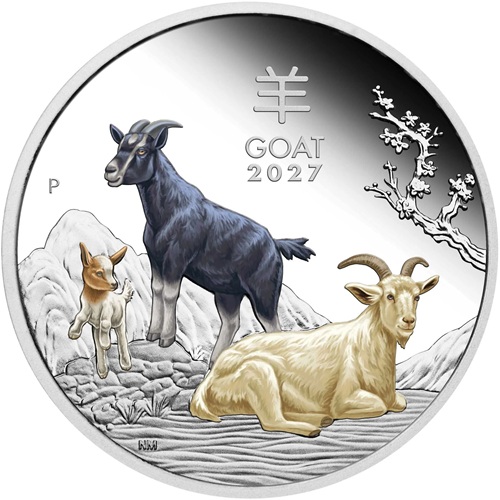 Dollar 2027 Austrália PROOF farbená 1 Oz Ag, Lunar III. – Year of the Goat