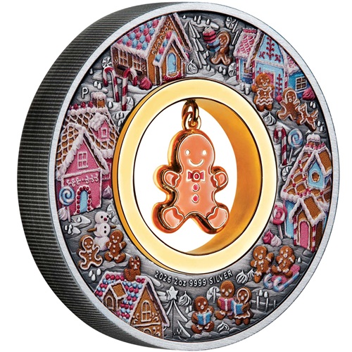 2 Dollars 2026 Austrália BU Antiqued farbená 2 Oz Ag, Gingerbread Christmas