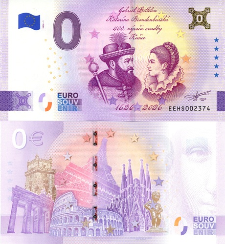 0 euro suvenír 2026/1 Slovensko UNC, Gabriel Bethlen a Katarína (zlatý hologram)