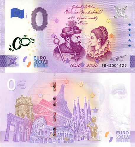 0 euro suvenír 2026/1 Slovensko UNC, Gabriel Bethlen a Katarína (zelená prítlač)
