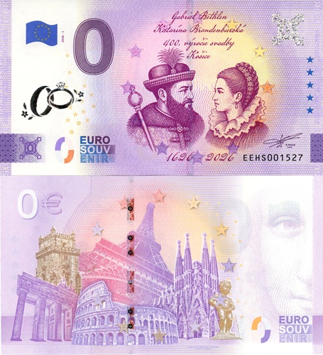 0 euro suvenír 2026/1 Slovensko UNC, Gabriel Bethlen a Katarína (strieborná prítlač)